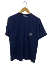 Tシャツ/M/コットン/NVY/90s/OLD/胸ポケットロゴ/シングルステッチ