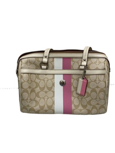 商品画像：ハンドバッグ_ヘリテージストライプ_ジップサッチェル_ホワイト×ピンクストライプ/--/BEG/総 1