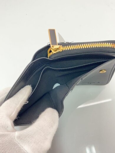 商品画像：2つ折り財布/レザー/BLK/無地/レディース 6