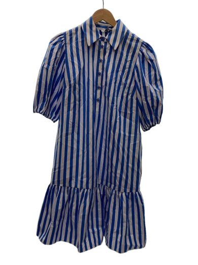 商品画像：7分袖ワンピース/M/コットン/BLU/ストライプ/KG825 1