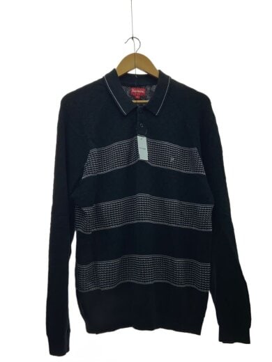 商品画像：Knit Stripe/ポロシャツ/L/コットン/BLK/総柄 1