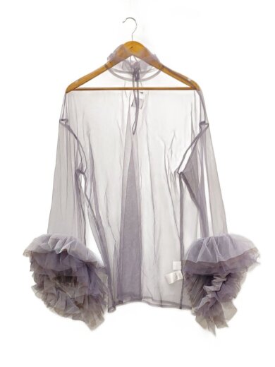 商品画像：Tulle high neck ruffle sleeve/トップス/ナイロン/GRY/1008-0102-374 1