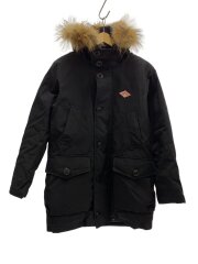 ファー付フードダウンジャケット/38/胸ロゴ/ミドル丈/マルチポケット/ポリエステル/BLK