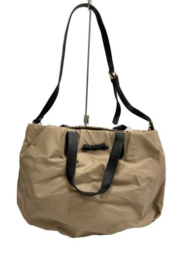 商品画像：トートバッグ/レザーリボン/ナイロン/BEG 1