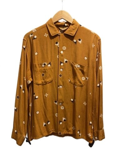 商品画像：Vintage/50s～/WALDORF/絣アトミック柄/オープンカラーレーヨンシャツ/SIZE:L/ブラウン 1