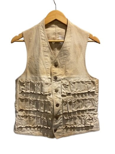 商品画像：French Vintage/ハンティングベスト/針シンチバック/動物ボタン/鳥/コットン/ベージュ 1