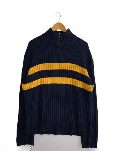 商品画像：Vintage/90～00s/ハーフジップニット・セーター/SIZE:XL/コットン/ネイビー×イエロー// 1