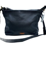 ショルダーバッグ/レザー/BLK/ロゴ型押し