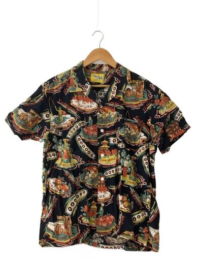商品画像：アロハシャツ/XL/レーヨン/BLK/総柄/ink-001/オープンカラー// 1
