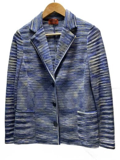 商品画像：ニットジャケット/ウール/BLU/無地/129266 1