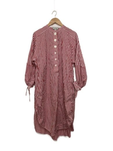 商品画像：長袖ワンピース/O/コットン/RED/ストライプ 1