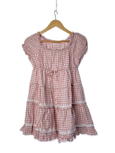 商品画像：半袖ワンピース/--/コットン/PNK/チェック/P016KFB15 B 1