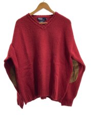 90s/ペルー製/エルボーパッチ/ニット・セーター(厚手)/XXL/コットン/RED/無地