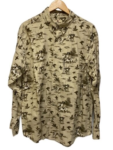 商品画像：長袖シャツ/L/コットン/BEG/総柄 1