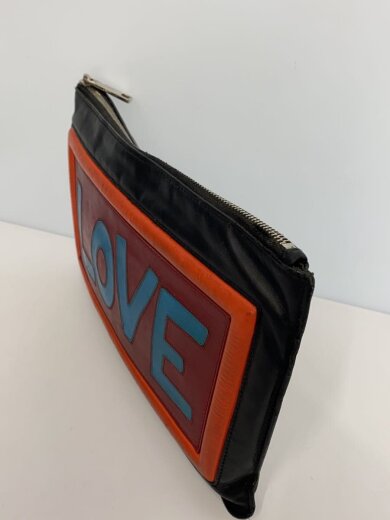 商品画像：loveボキャブラリー/クラッチバッグ/レザー/ブラック/総柄/ちぎれ、穴あき有り 2