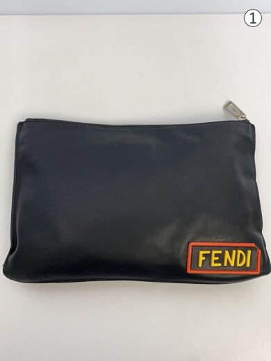 商品画像：loveボキャブラリー/クラッチバッグ/レザー/ブラック/総柄/ちぎれ、穴あき有り 3