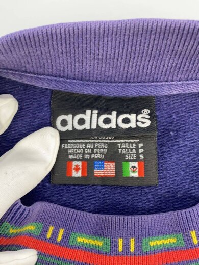 商品画像：万国旗タグ/ペルー製/スウェット/コットン/パープル/シミ、色褪せ有り/アディダス 3