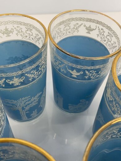 商品画像：グラス/7点セット/ブルー/ジャネット・グラス社コラボ/汚れ、使用感有り 7