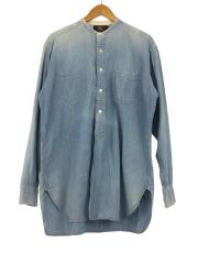 ノーカラーシャツ/M/コットン/BLU