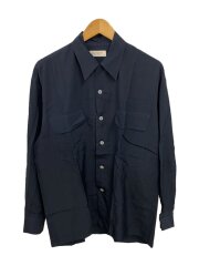 オープンカラーシャツ/M/シルク/ネイビー