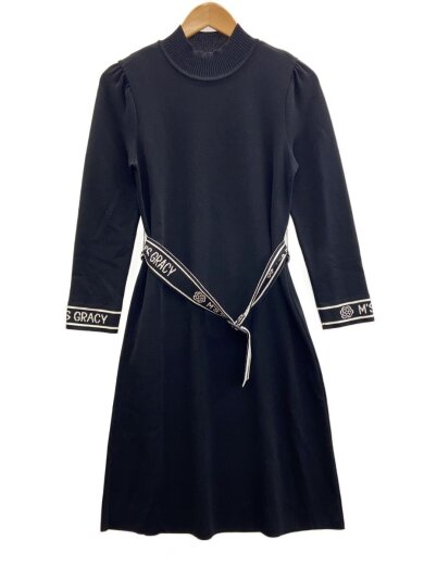商品画像：ロゴベルト付/ニット長袖ワンピース/38/BLK/無地/TZ-518114// 1