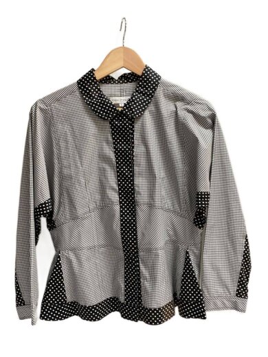 商品画像：チェック/ドット/切替/長袖シャツ/9/ポリエステル/BLK// 1