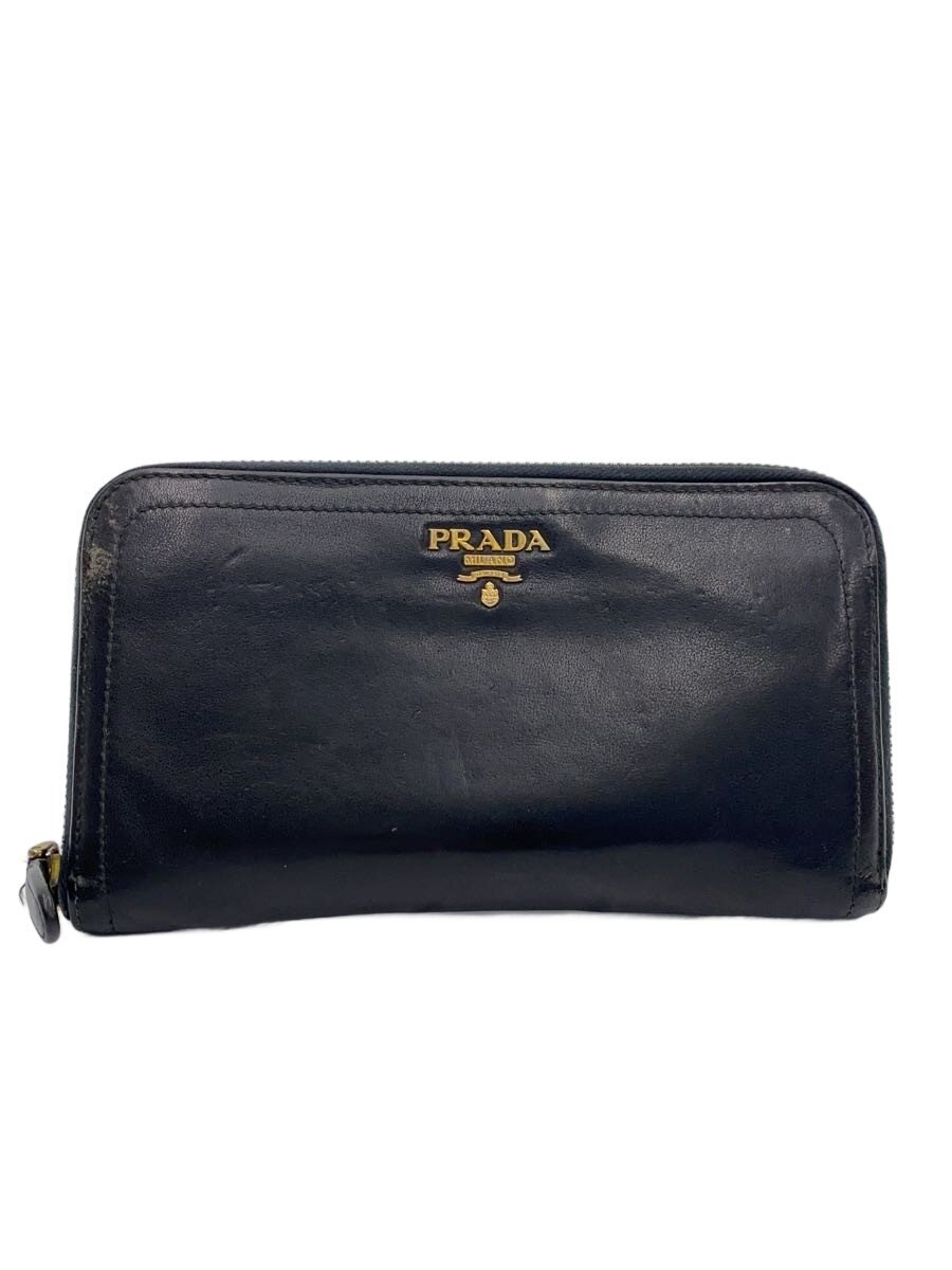 PRADA / 長財布/レザー/BLK/無地/メンズ