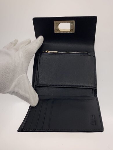 商品画像：2つ折り財布/クロコ型押し/レザー/BLK/レディース// 4