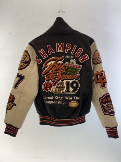 商品画像：カスタムワッペン/袖レザー切替/スタジャン/M/グレー/C3-N605 2