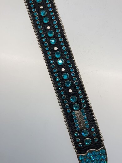 商品画像：ベルト/クロコ型押し/カラーストーン/レザー/BLU/メンズ 4