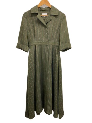 画像：foufou半袖ワンピース/--/ポリエステル/GRN/ストライプ/FF212OP021