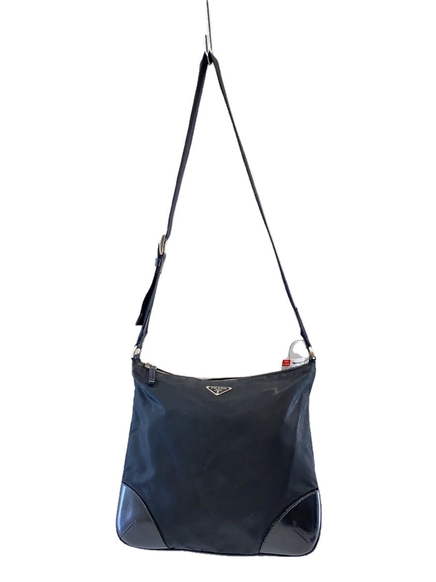 PRADA / トライアングルロゴプレート ナイロンxレザー ショルダーバッグ/BLK/BT0332