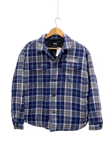 商品画像：ロゴ刺繍/キルティングフランネルジャケット/M/ポリエステル/BLU/チェック/101234014002 1