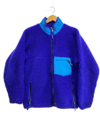 商品画像：90s/USA製/レトロパイルカーディガン/袖ダメージ/L/ポリエステル/BLU/23011 1