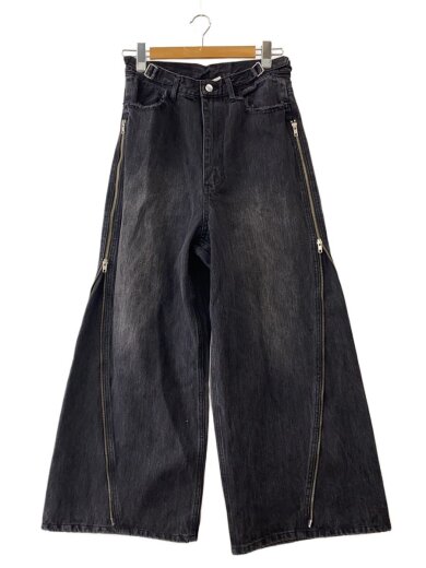 商品画像：ジップデザインバギーデニムパンツ/ボトム/L/コットン/BLK/無地/GRApt1162 1