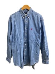ボタンダウンデニムシャツ/長袖シャツ/L/コットン/IDG/無地