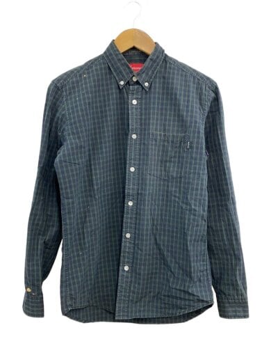 商品画像：ボタンダウンチェックシャツ/長袖シャツ/S/コットン/GRN/チェック/色抜け/襟汚れ有 1