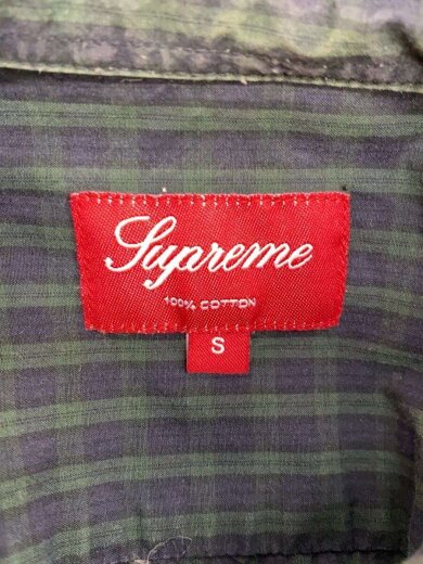 商品画像：ボタンダウンチェックシャツ/長袖シャツ/S/コットン/GRN/チェック/色抜け/襟汚れ有 3