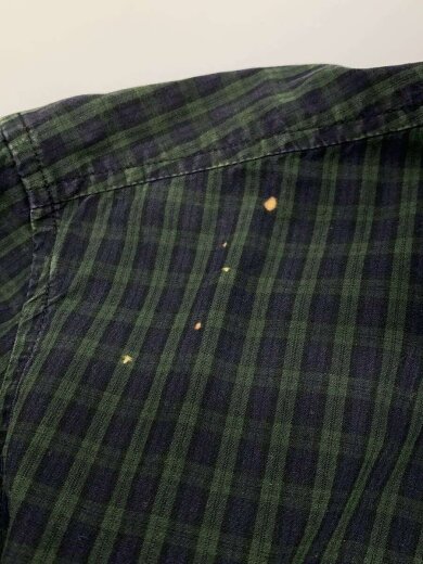 商品画像：ボタンダウンチェックシャツ/長袖シャツ/S/コットン/GRN/チェック/色抜け/襟汚れ有 6