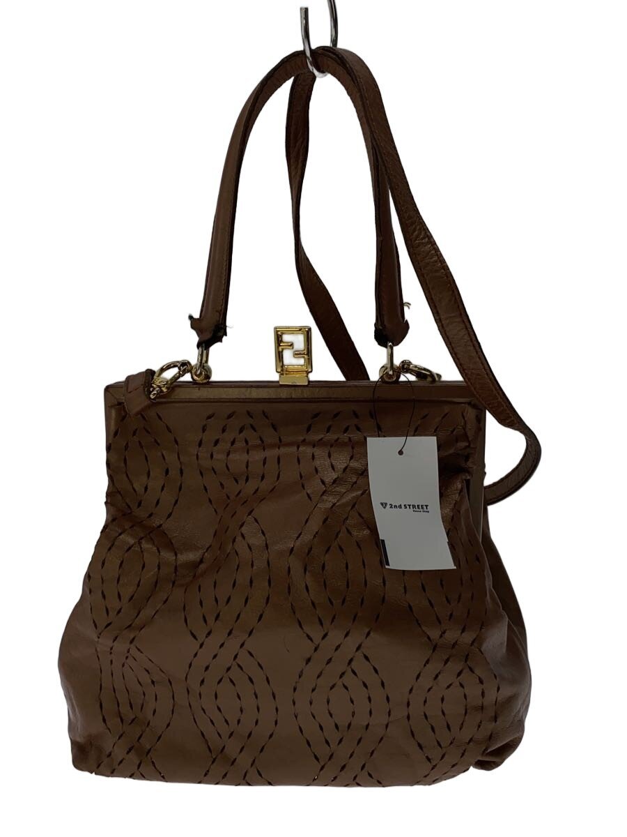 FENDI / ハンドバッグ/レザー/BRW/無地