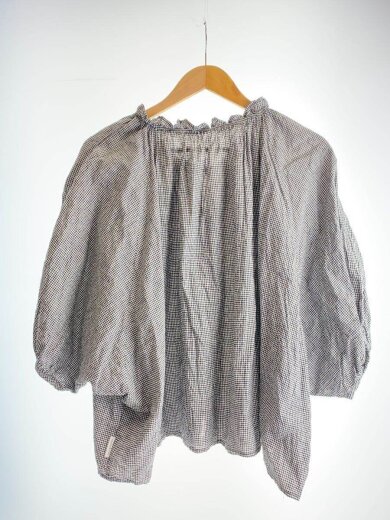 画像：nest Robe半袖ブラウス/FREE/リネン/BLK/ギンガムCK/01242-15272