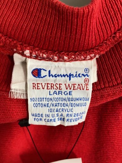 商品画像：90s/刺繍タグ/USA製/目無し/REVERSE WEAVE/L/コットン/RED/無地 3