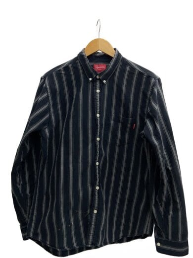 商品画像：長袖シャツ/L/コットン/BLK/ストライプ 1