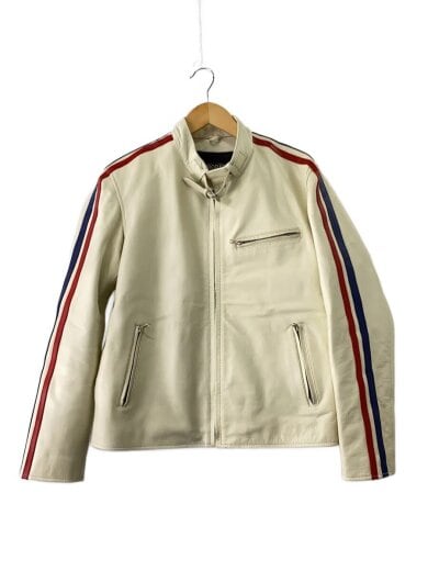 商品画像：シングルライダースジャケット/L/牛革/WHT/ストライプ 1
