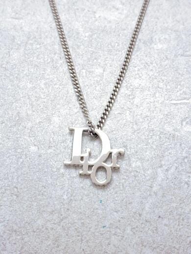 画像：Christian Diorオブリークロゴ/ネックレス/サイドラインストーン/シルバー/トップ有1