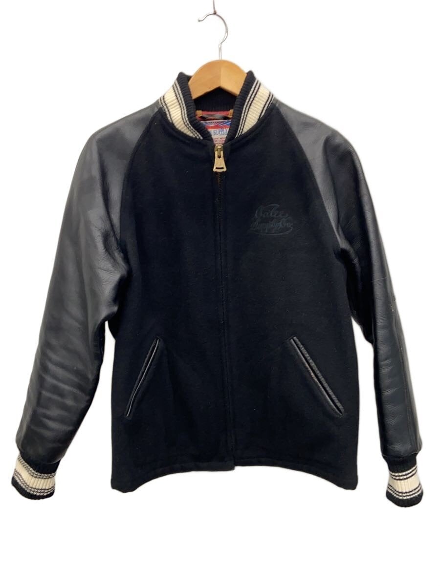 CALEE / スタジャン/L/ウール/BLK/無地/スタジャン/袖レザー切替//