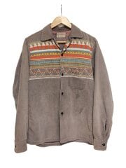 50s/開襟/ネイティブ/長袖シャツ/S/コーデュロイ/GRY/総柄