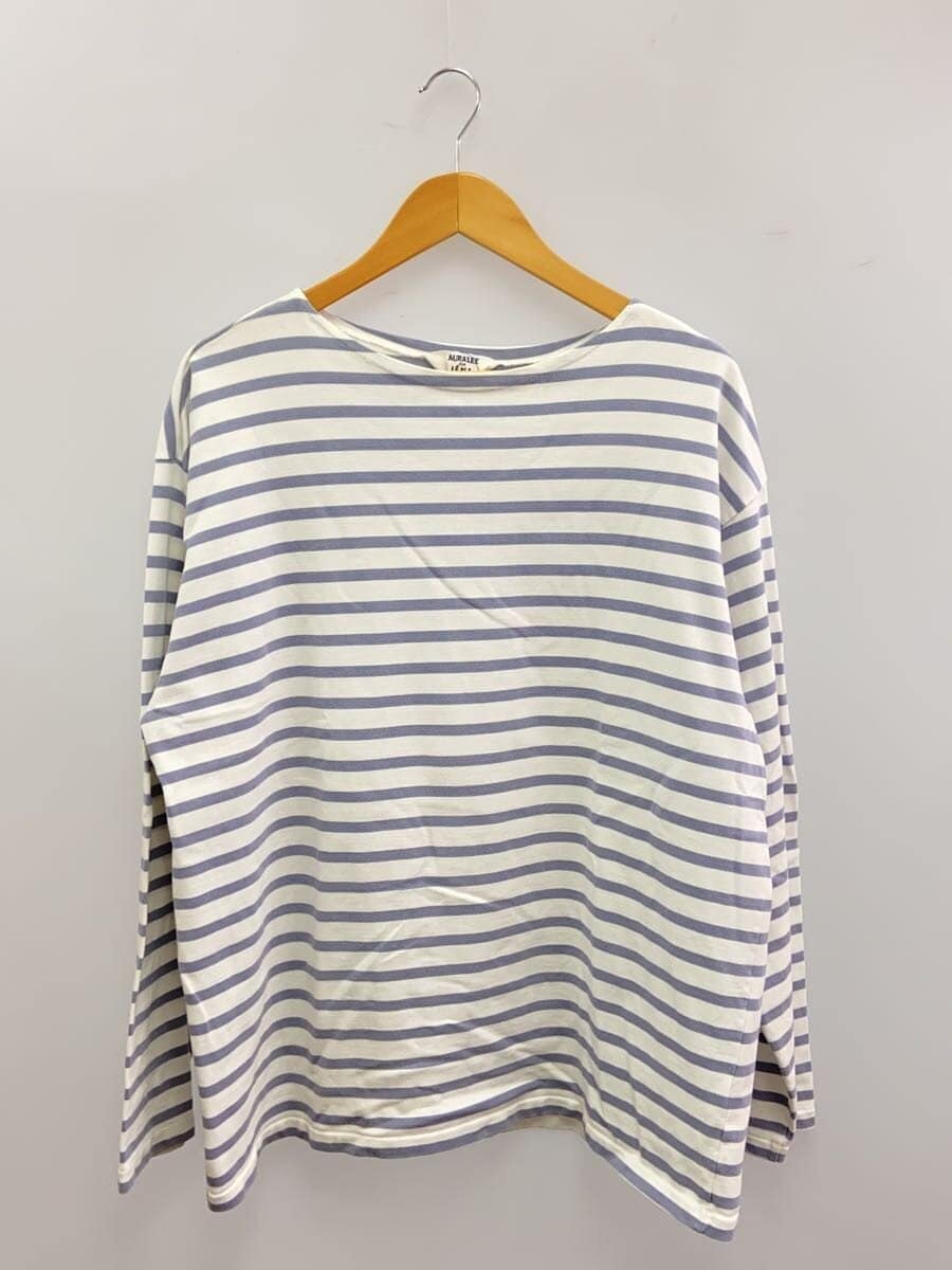 AURALEE × IENA / 長袖Tシャツ/4/コットン/WHT/ボーダー/A21AB021E