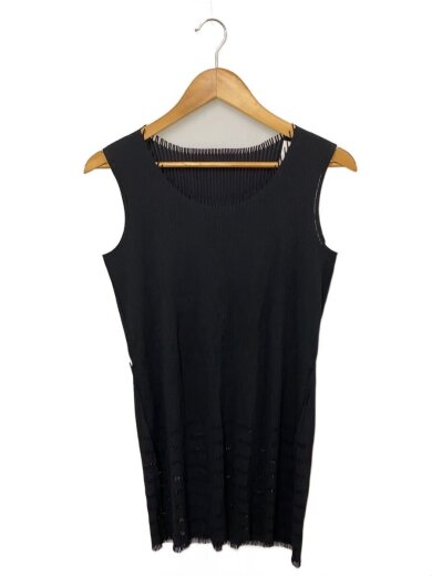 商品画像：フリンジニットプリーツノースリーブチュニック/3/ナイロン/BLK/lt903/ブラック// 1