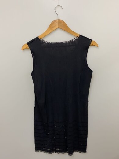 商品画像：フリンジニットプリーツノースリーブチュニック/3/ナイロン/BLK/lt903/ブラック// 2